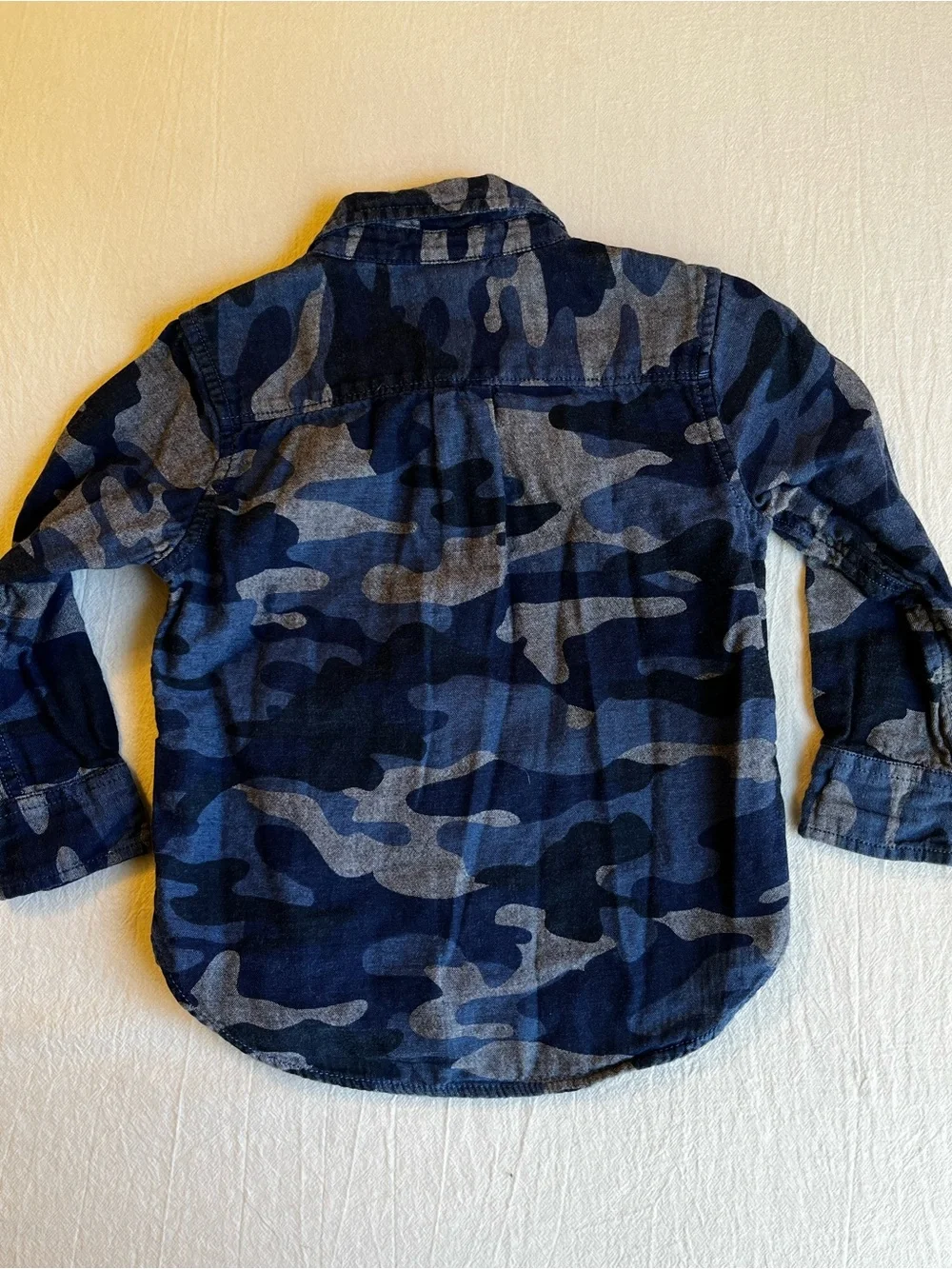 Gap Toddler Boys 3T Blue Camo Cotton Button Down Shirt Long Sleeve Chambray